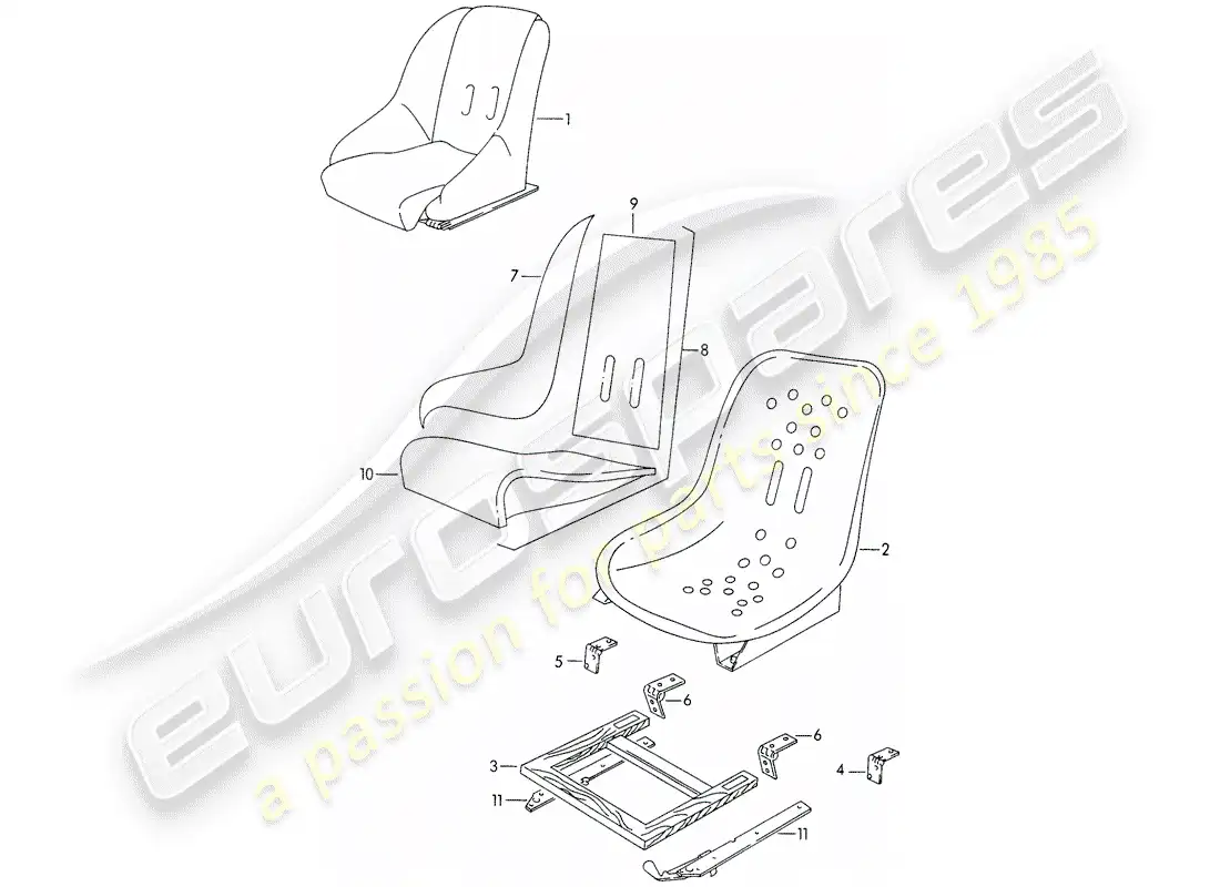 porsche 1954 (356/356a) front seat parts diagram