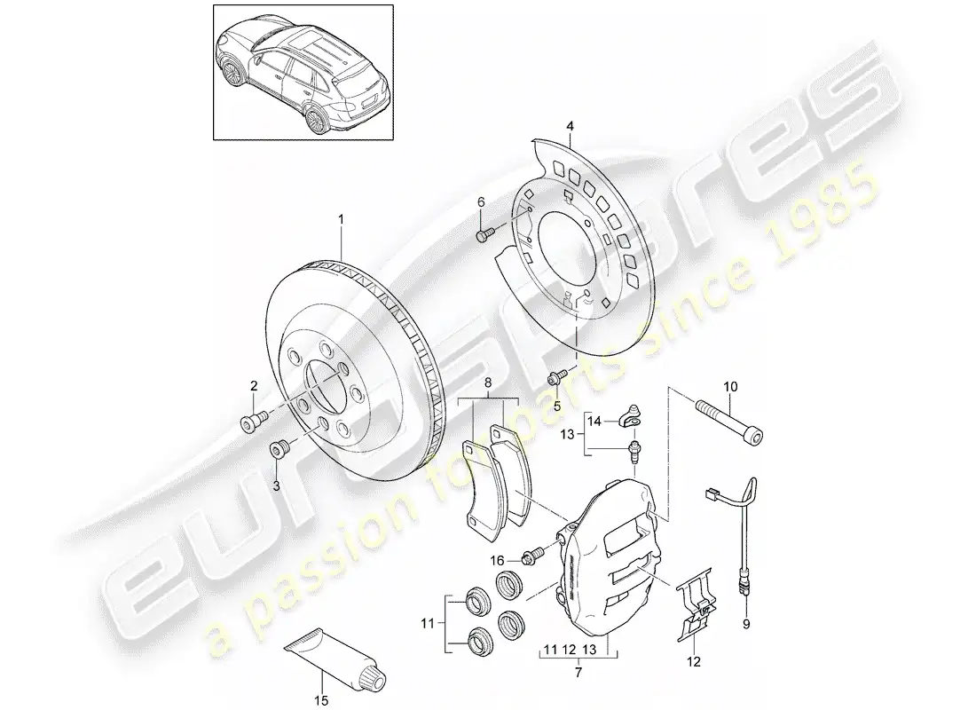 porsche 2011 (cayenne e2 92a) disc brakes parts diagram