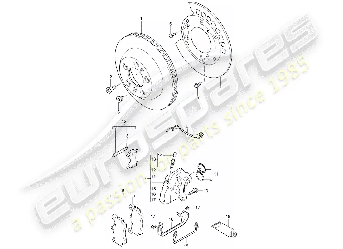 porsche 2008 (cayenne e1 9pa) disc brakes parts diagram