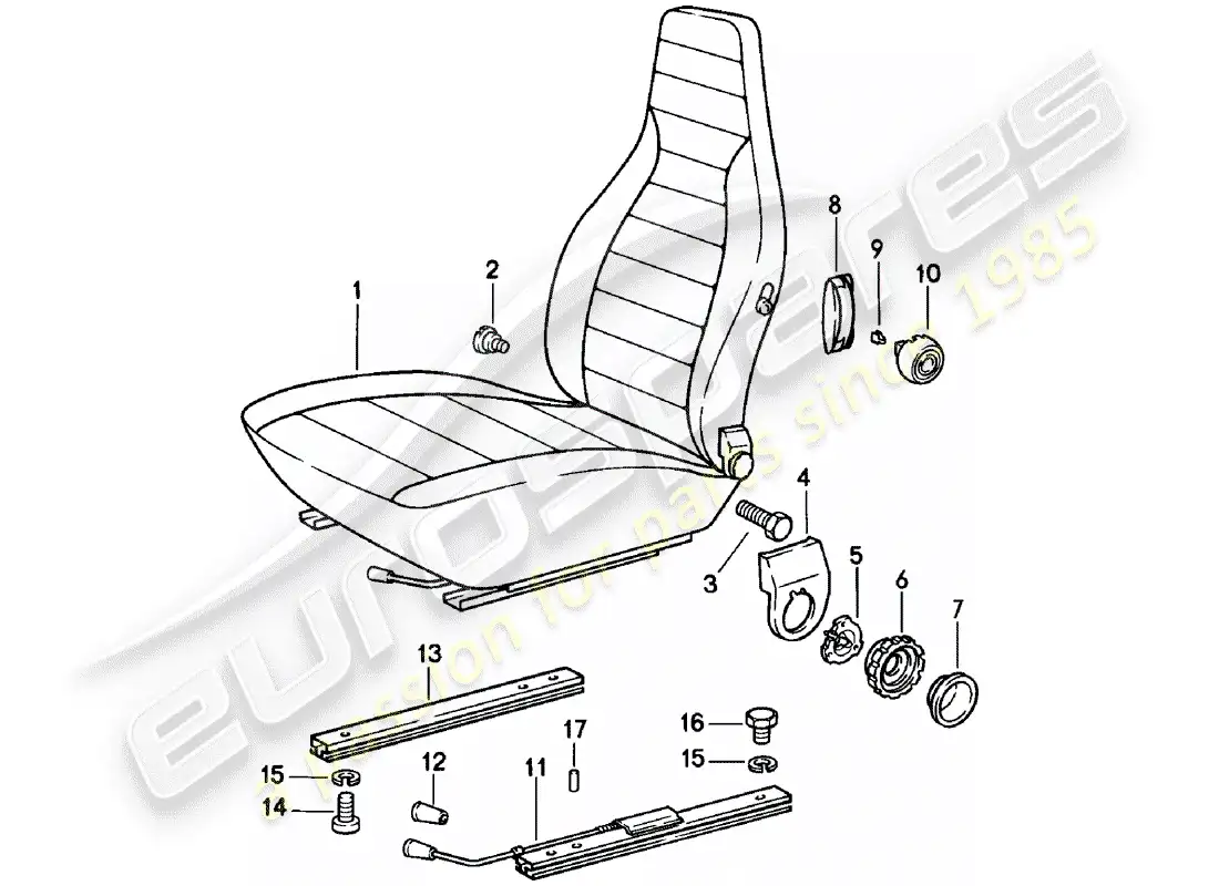 porsche 1981 (911) front seat - complete parts diagram