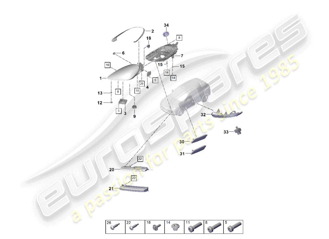 porsche 2021 (cayenne e3 9ya/9yb) led headlight turn signal repeater fog lights part diagram
