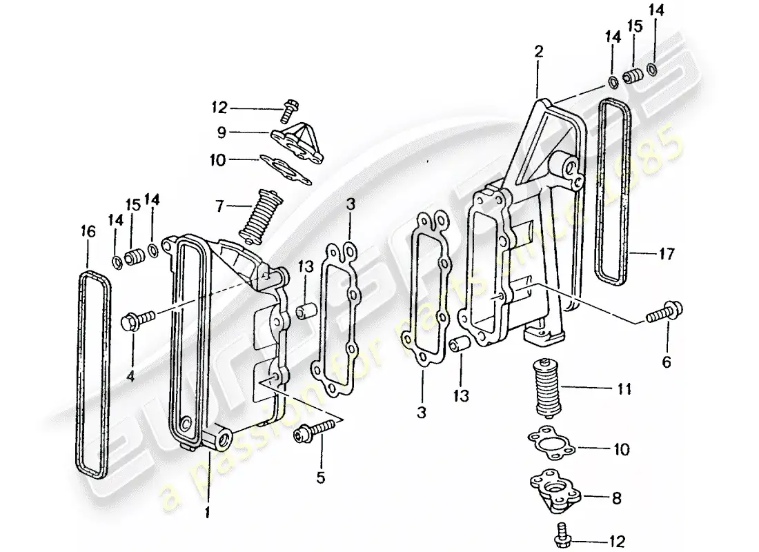 porsche 2001 (996 turbo / gt2) chain case - tensioner - chain parts diagram