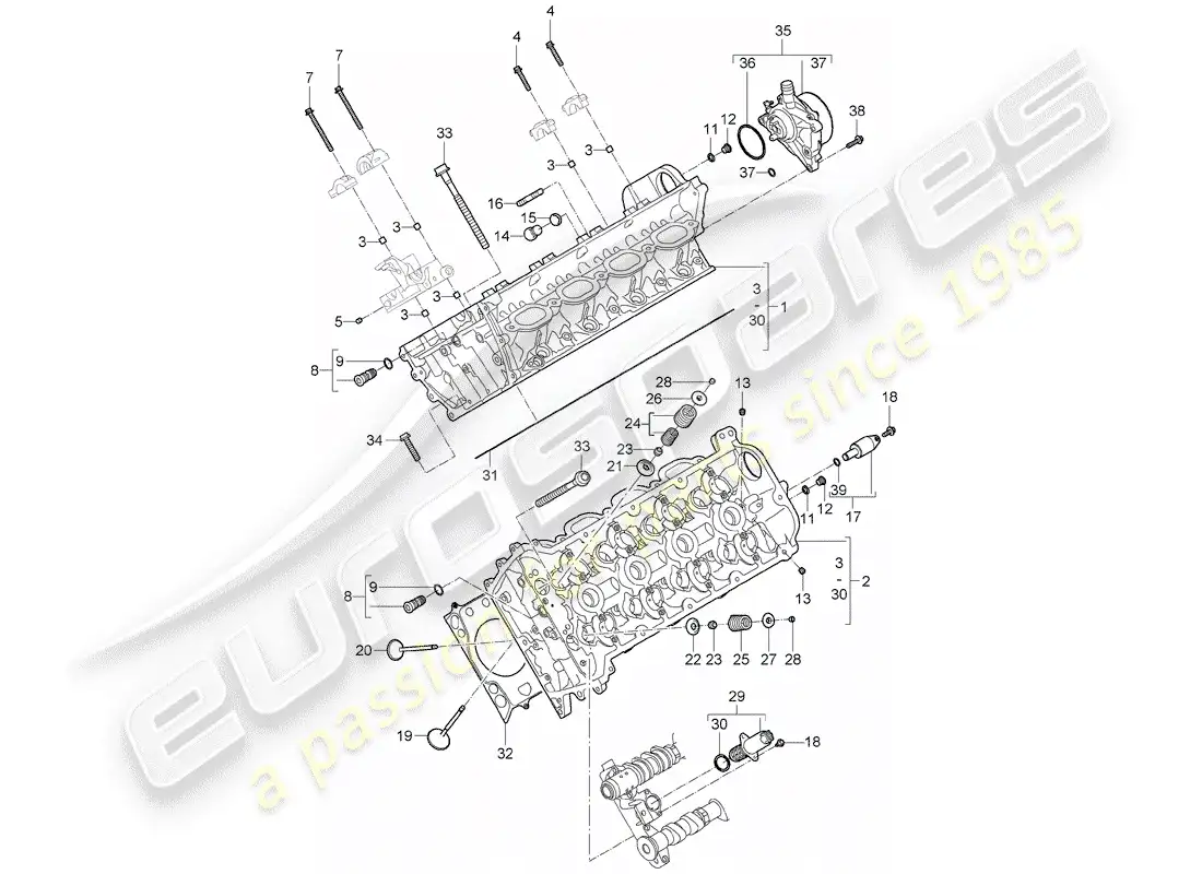 porsche 2007 (cayenne e1 9pa) cylinder head parts diagram