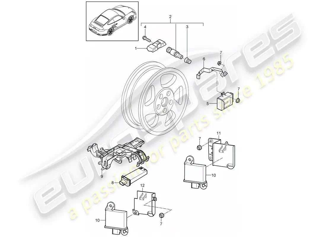 porsche 2013 (997-2 turbo / gt2 rs) tire pressure control system parts diagram