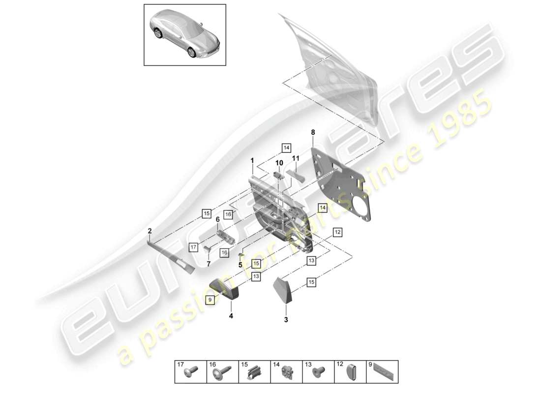 porsche 2021 (panamera 971-1) door panel front leatherette parts diagram
