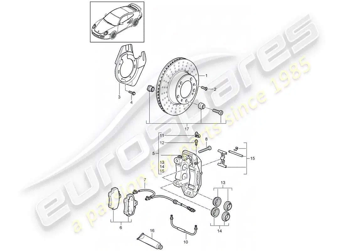 porsche 2013 (997-2 turbo / gt2 rs) disc brakes parts diagram