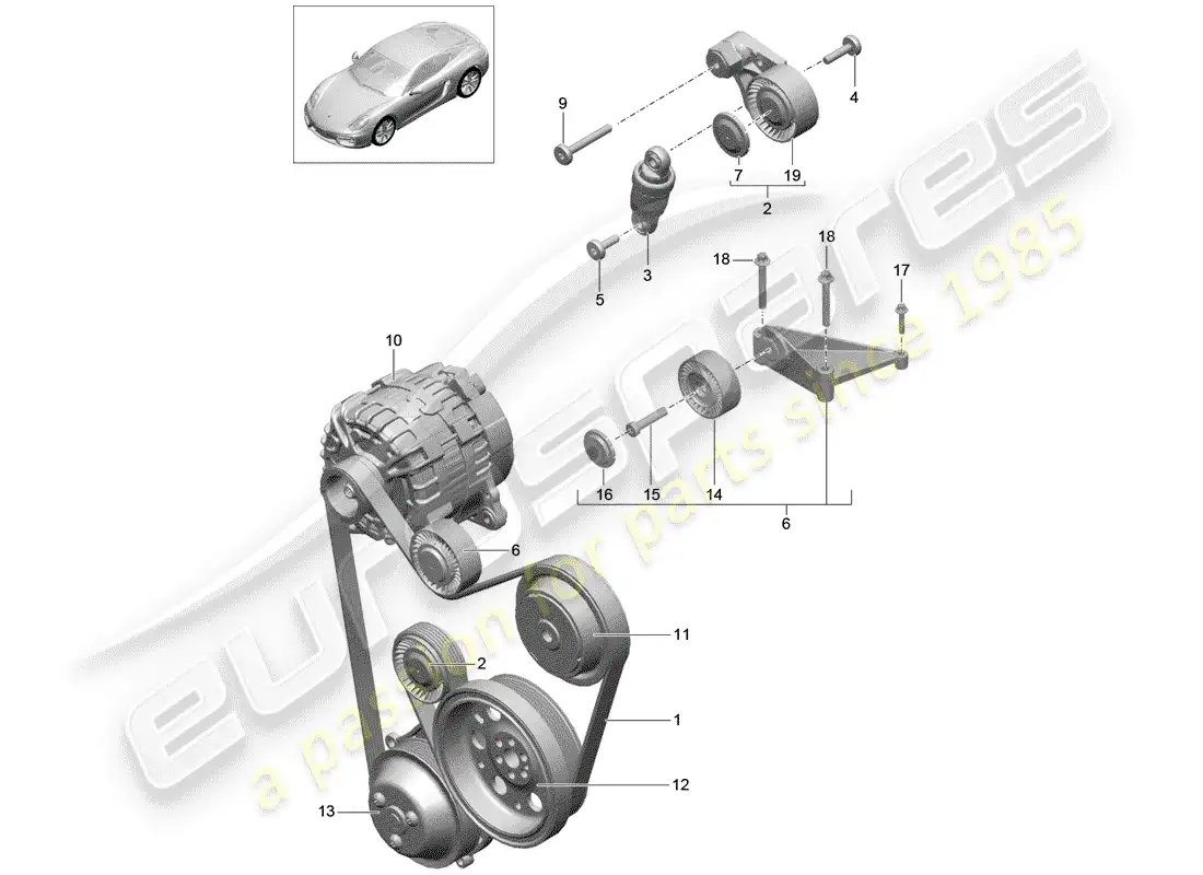 porsche 2014 (981 cayman) belt tensioner parts diagram
