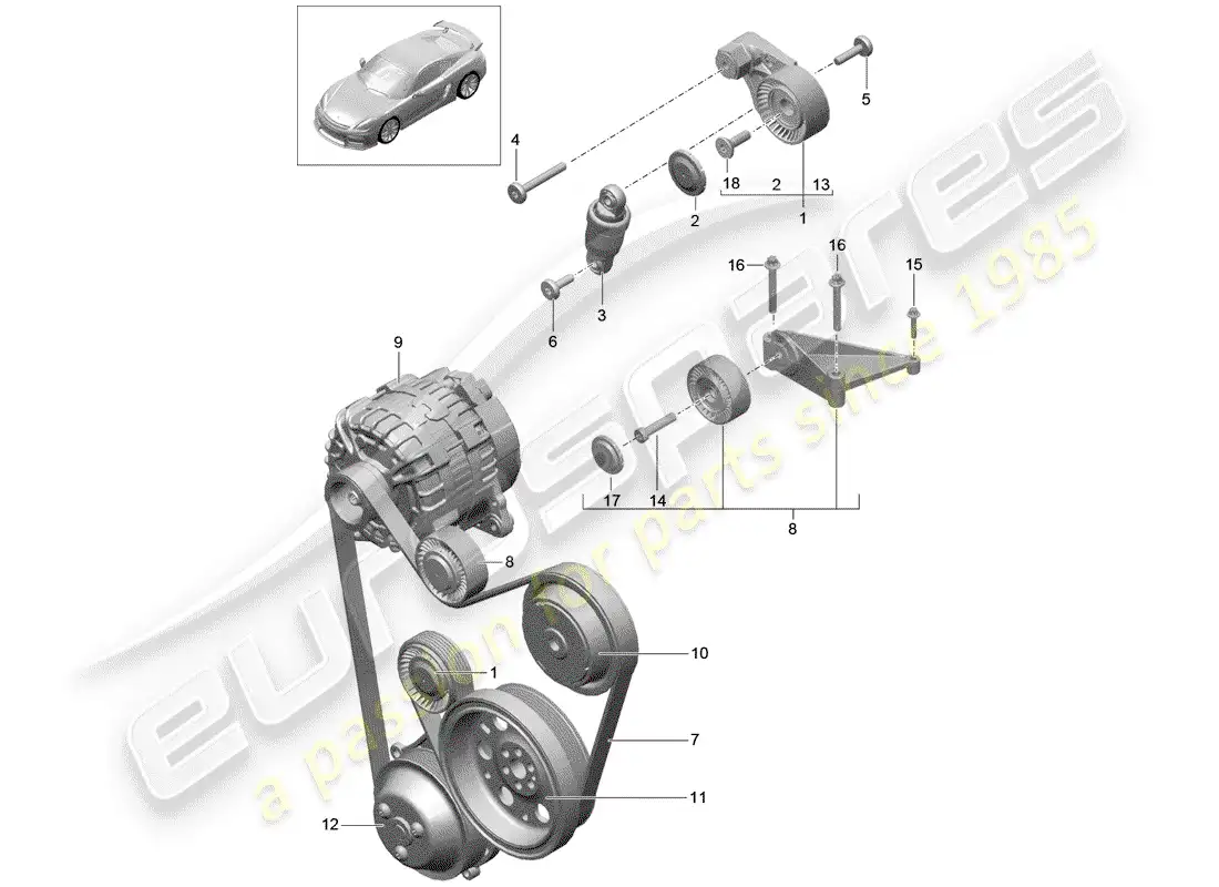 porsche 2016 (981 cayman gt4) belt tensioner part diagram