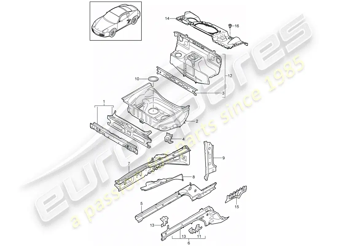 porsche 2011 (987 cayman) front end parts diagram