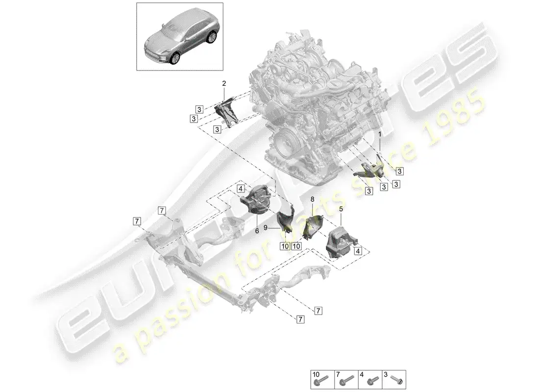 porsche 2019 (macan) engine lifting tackle parts diagram
