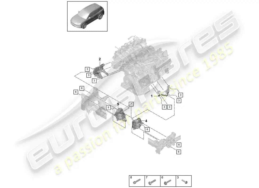 porsche 2019 (cayenne e3 9ya/9yb) engine lifting tackle parts diagram