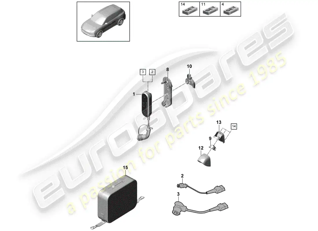 porsche 2020 (cayenne e3 9ya/9yb) charge cable for home charging parts diagram