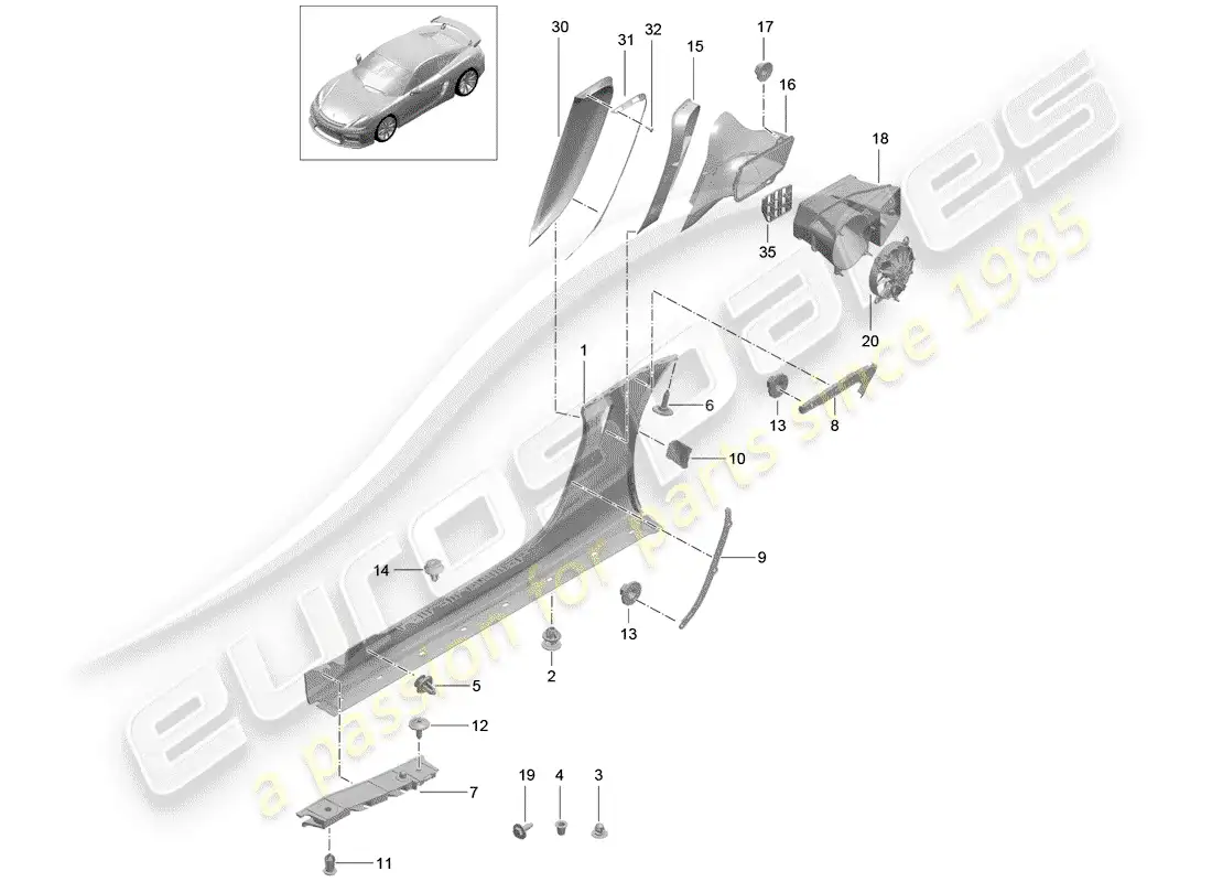 porsche 2016 (981 cayman gt4) side member trim part diagram