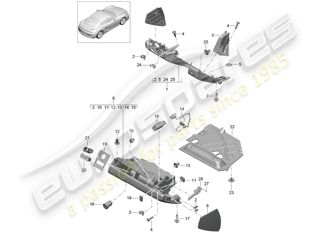 porsche 2016 (981 cayman gt4) glove box part diagram