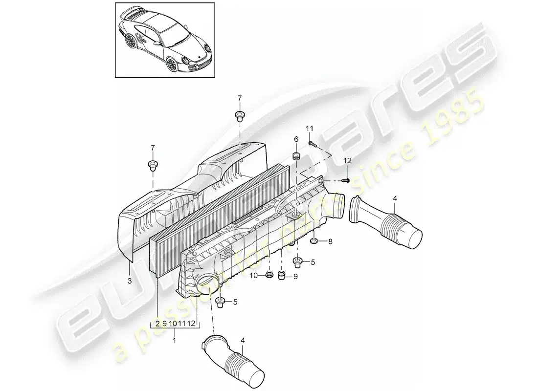 porsche 2011 (997-2 turbo / gt2 rs) air cleaner parts diagram
