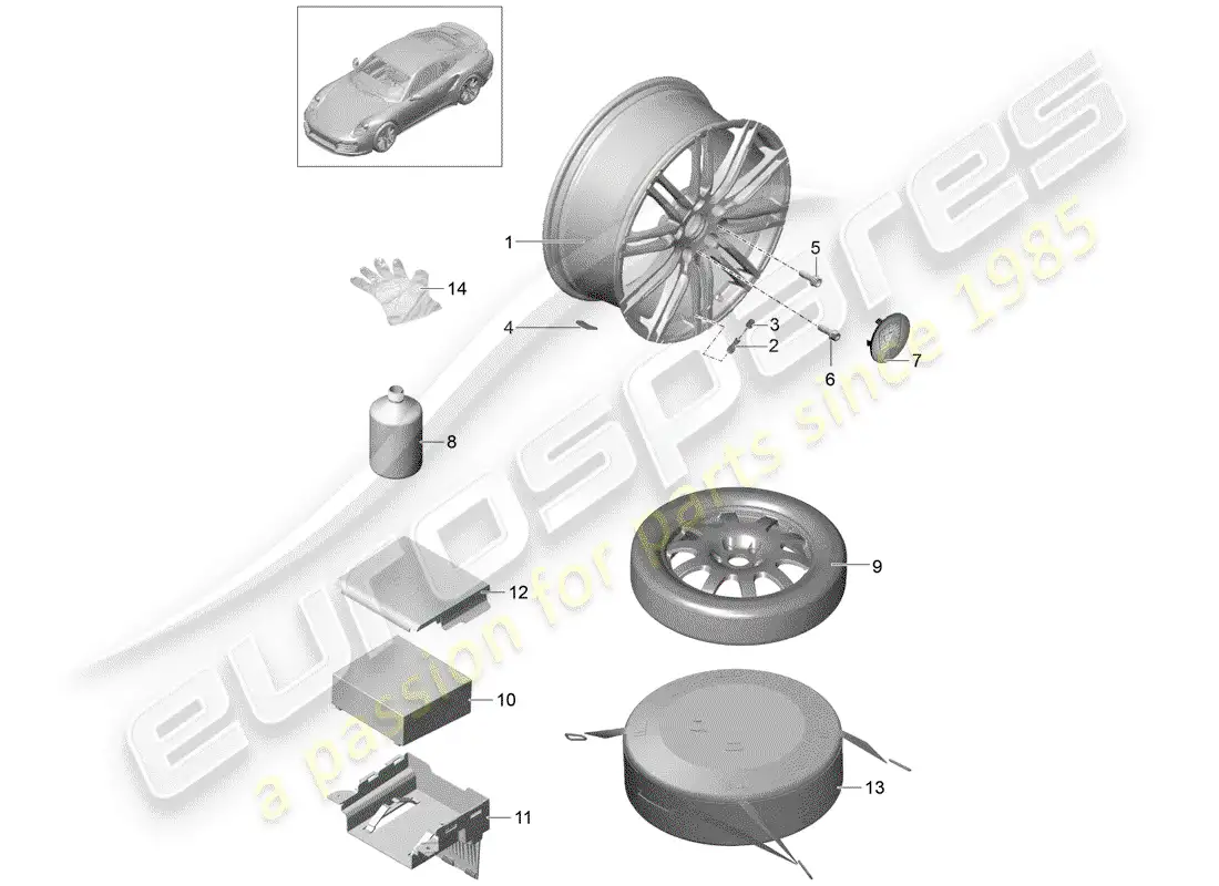porsche 2016 (991-1 turbo) alloy wheel parts diagram