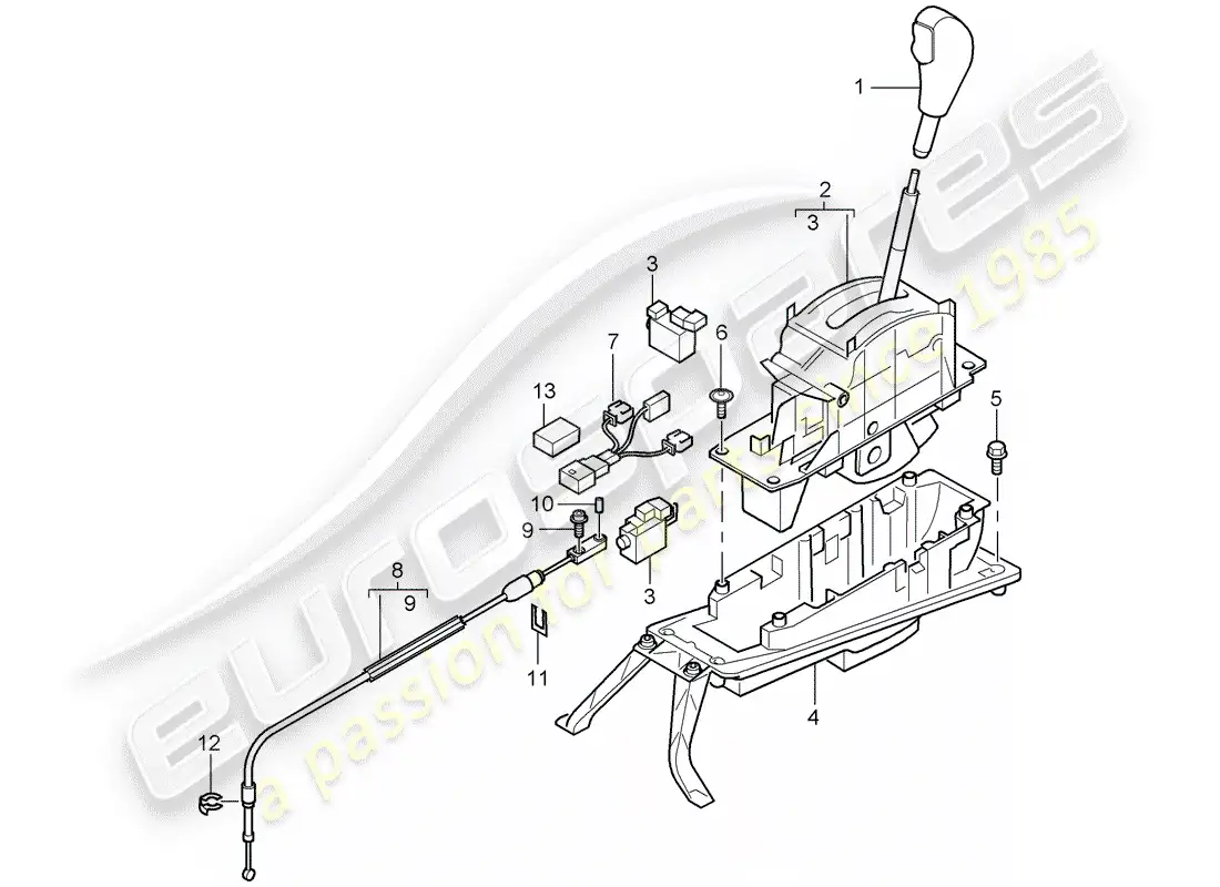 porsche 2010 (cayenne e1 9pa) selector lever parts diagram