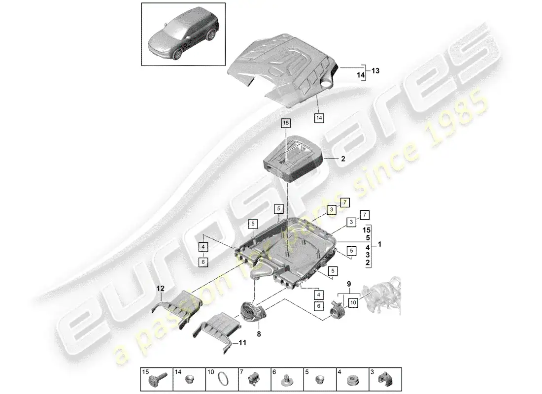 porsche 2019 (cayenne e3 9ya/9yb) air cleaner with connecting parts diagram