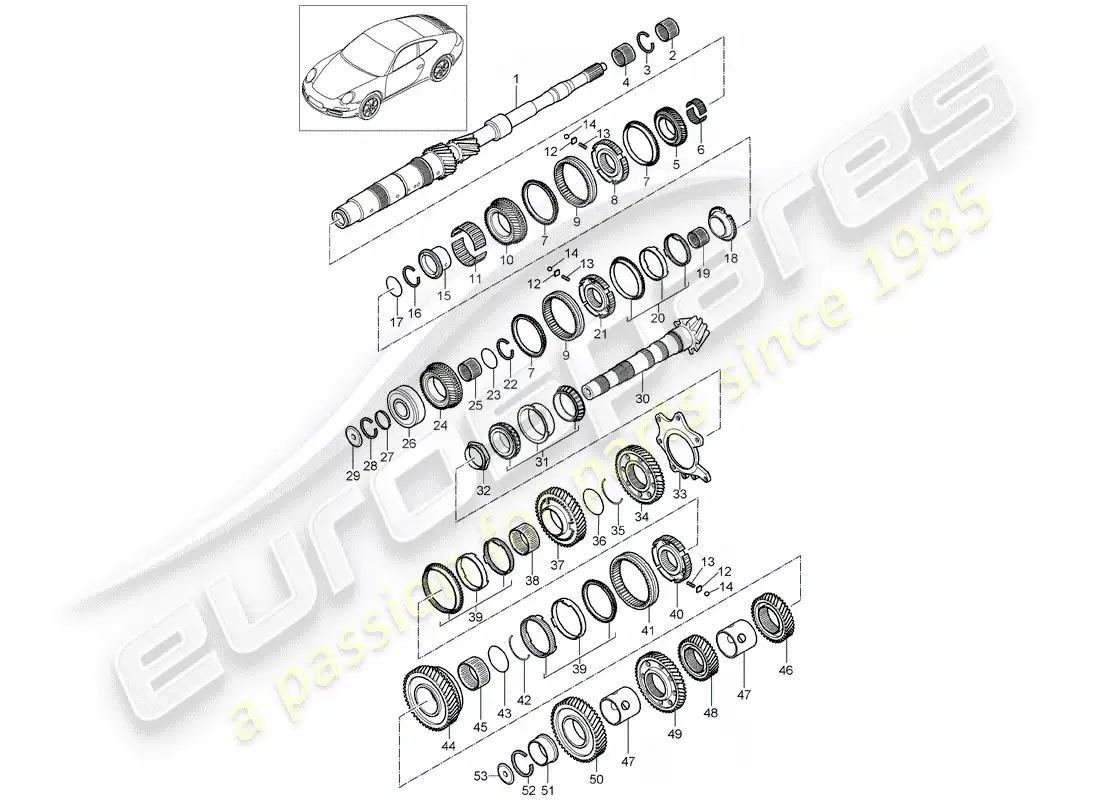 porsche 2011 (997-2) gears and shafts parts diagram