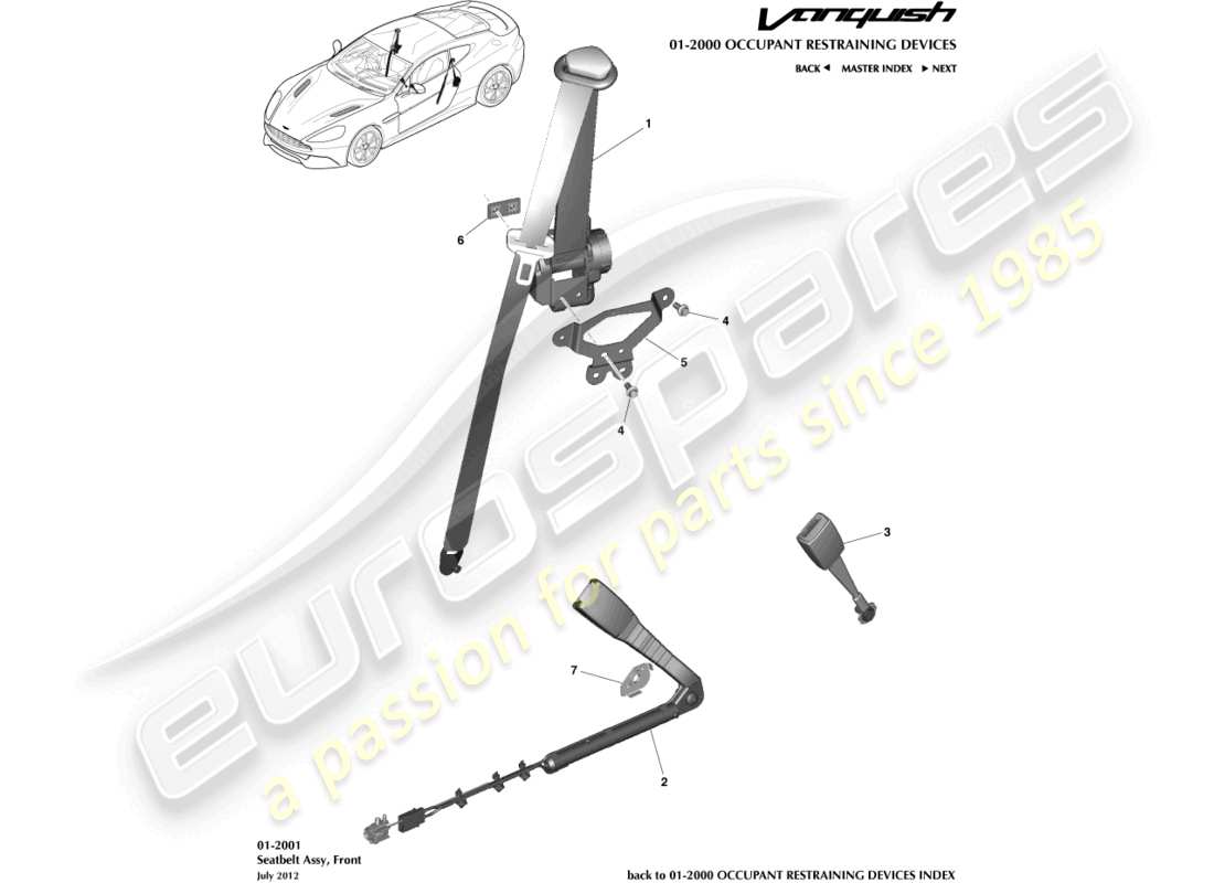 aston martin vanquish (2018) front seat belts part diagram