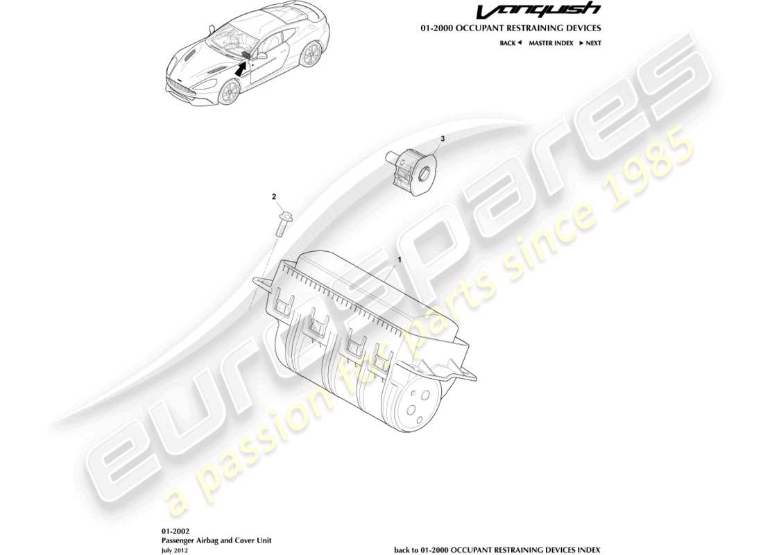 aston martin vanquish (2016) airbag, passenger part diagram