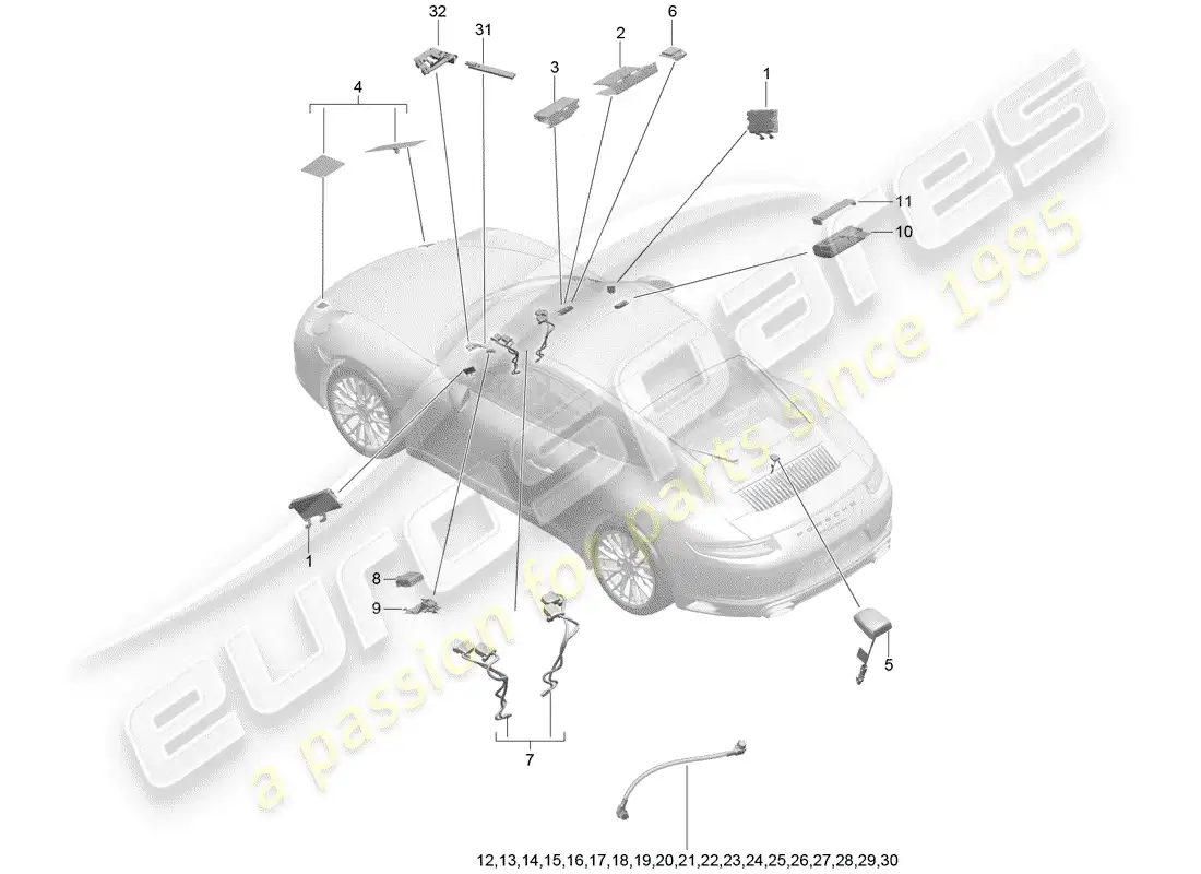 porsche 2019 (991-2) antenna parts diagram