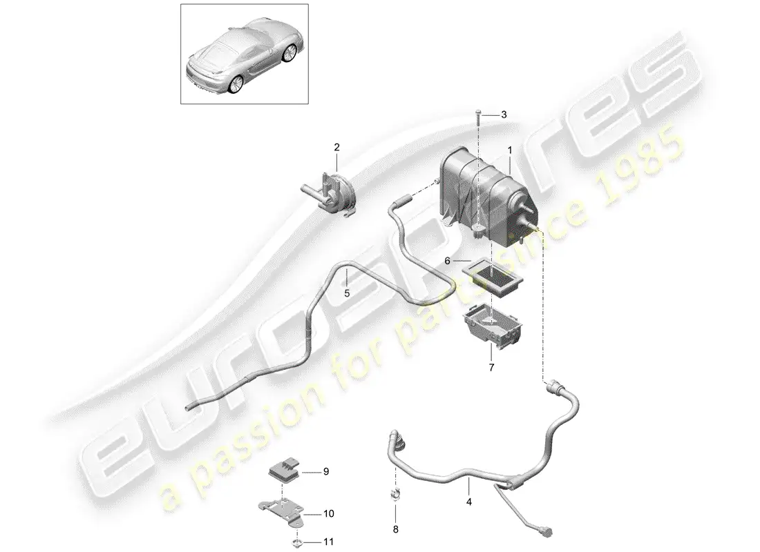 porsche 2016 (981 cayman gt4) evaporative emission canister part diagram
