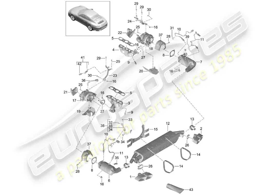 porsche 2019 (991-2 turbo) exhaust system parts diagram