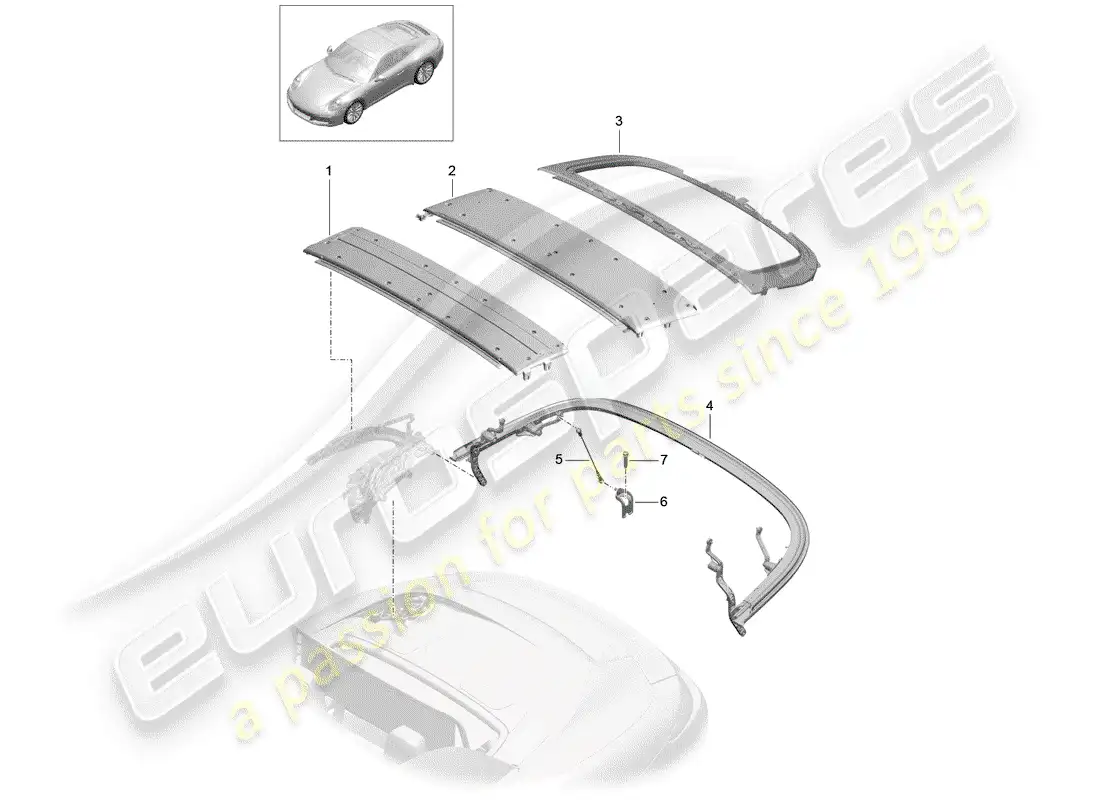 porsche 2019 (991-2) top frame parts diagram
