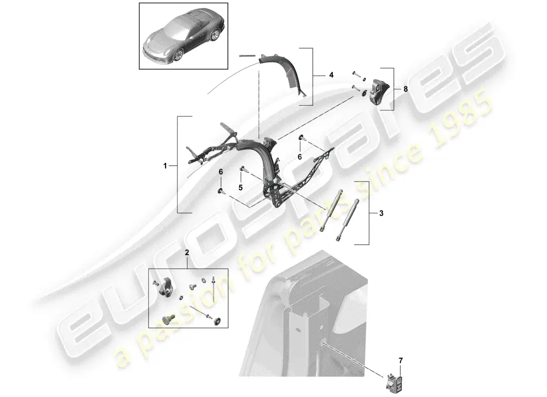 porsche 2014 (991-1 r/gt3/rs) top frame parts diagram