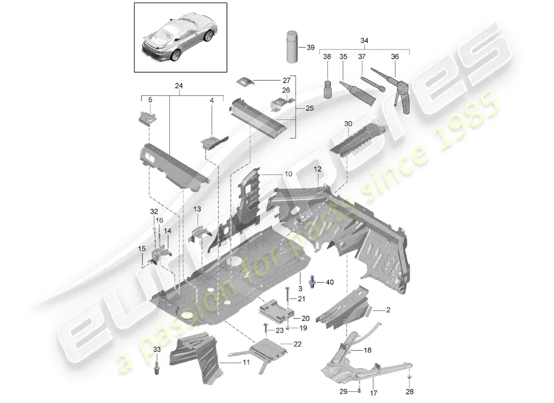 porsche 2014 (991-1 r/gt3/rs) floor pan parts diagram
