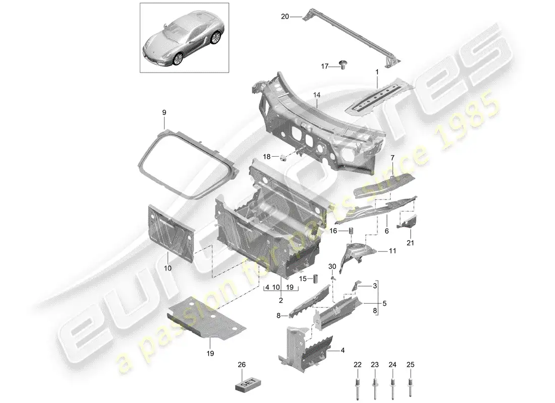 porsche 2015 (981 cayman) front end parts diagram