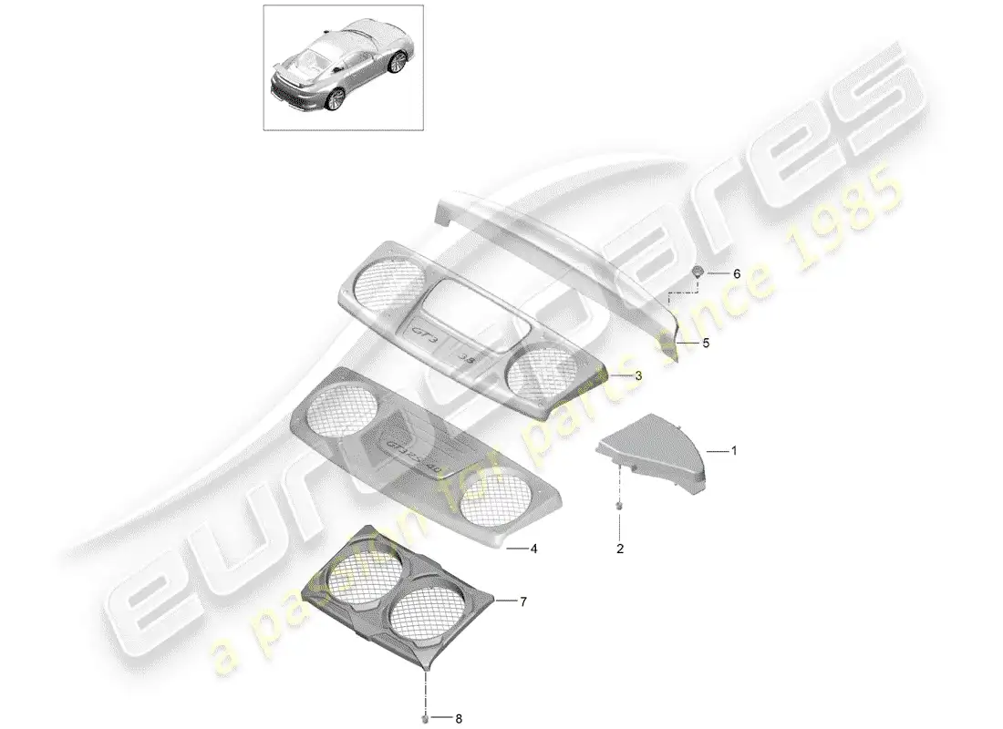 porsche 2014 (991-1 r/gt3/rs) lining parts diagram