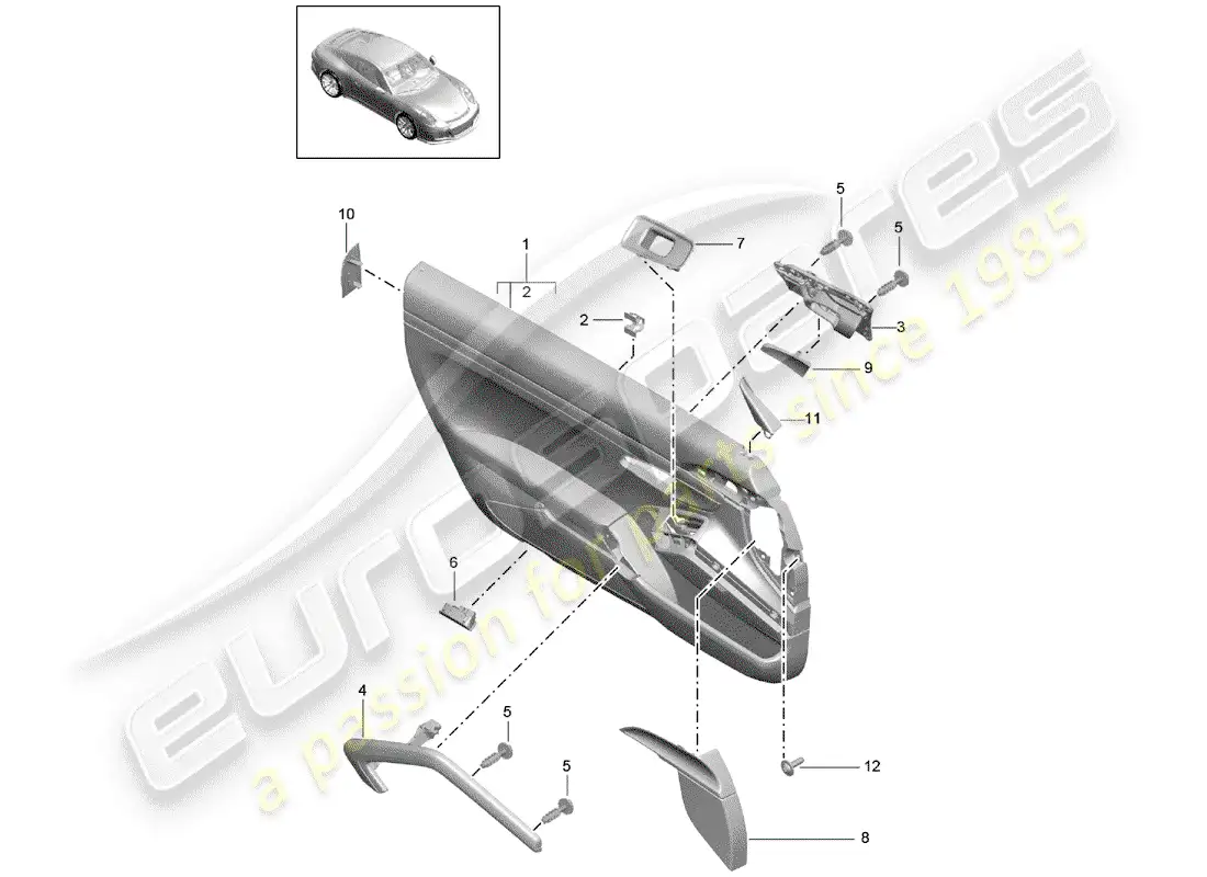 porsche 2014 (991-1 r/gt3/rs) door panel parts diagram