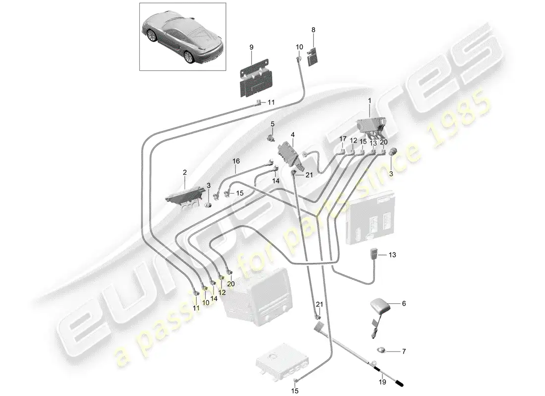 porsche 2016 (981 cayman gt4) antenna booster parts diagram