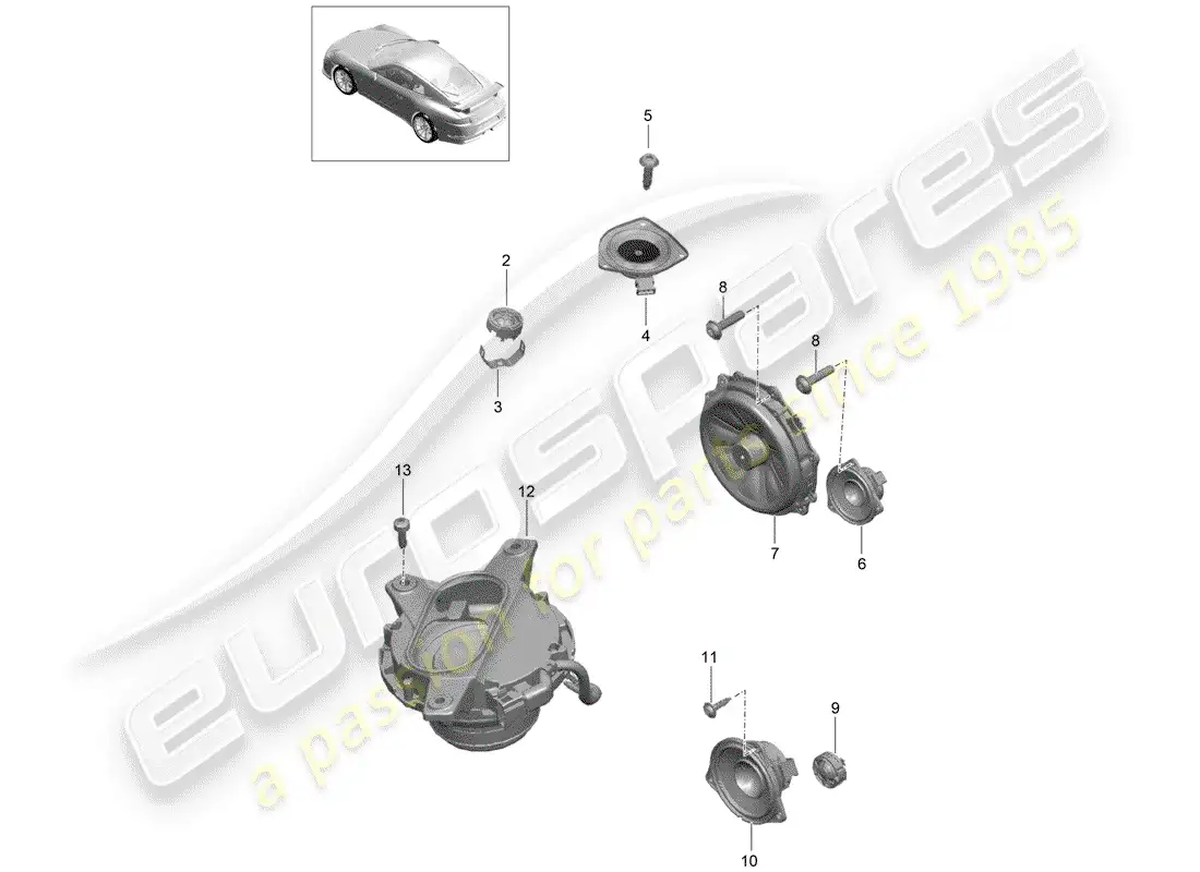 porsche 2014 (991-1 r/gt3/rs) loudspeaker parts diagram