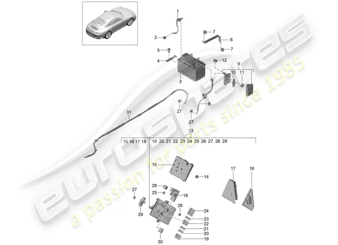 porsche 2018 (991-2) battery parts diagram