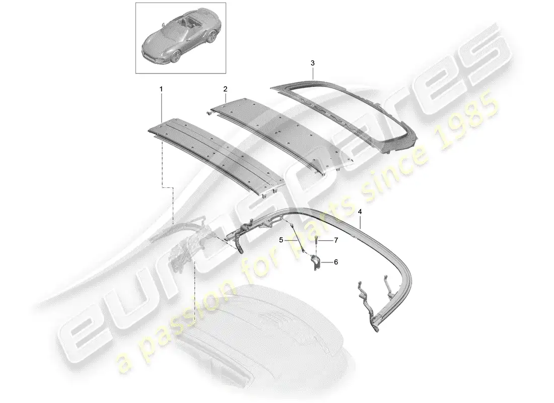 porsche 2016 (991-1 turbo) top frame parts diagram