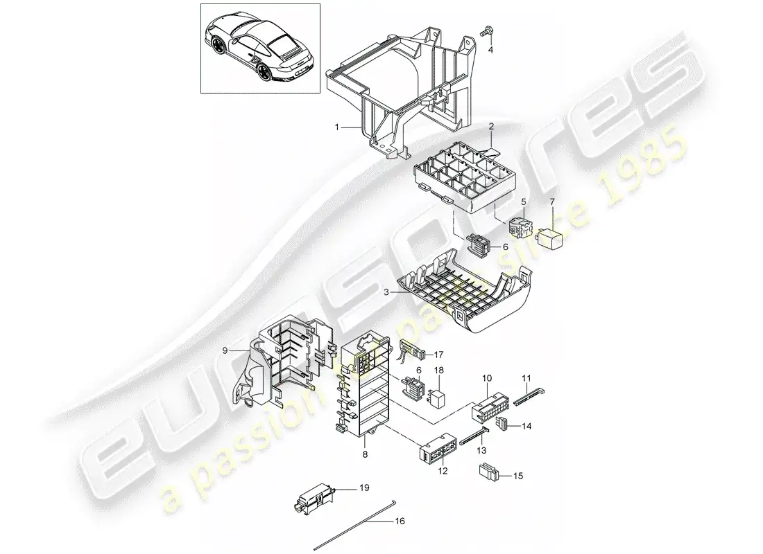 porsche 2012 (997-2 turbo / gt2 rs) fuse box/relay plate part diagram