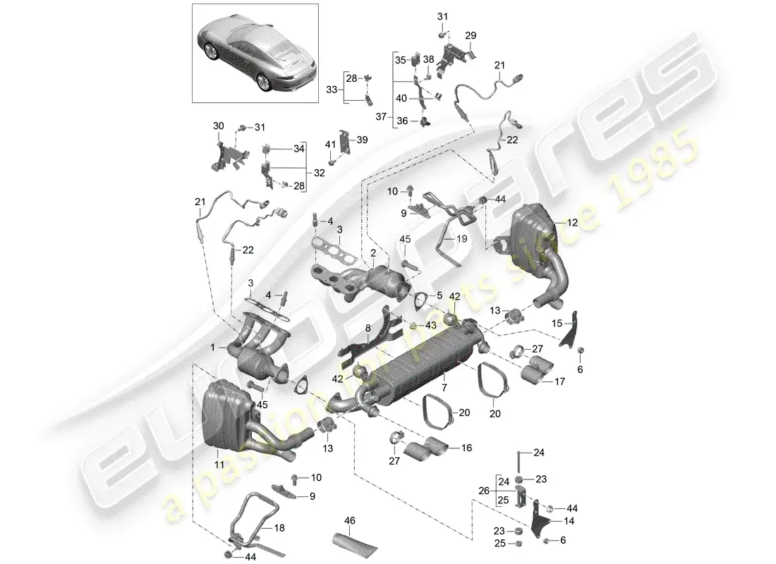 porsche 2015 (991-1) exhaust system parts diagram