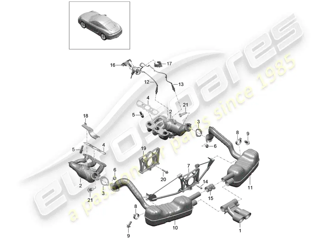 porsche 2015 (981 cayman) exhaust system parts diagram