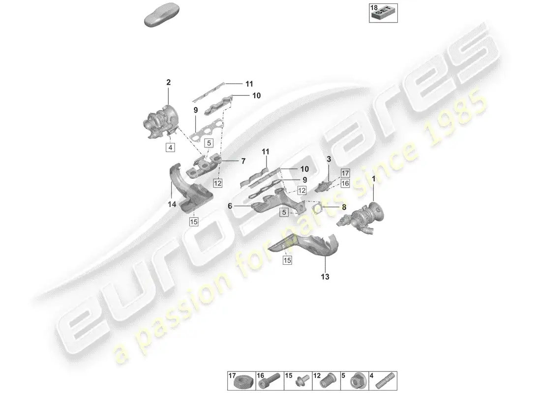 porsche 2019 (992-1) exhaust gas turbocharger parts diagram