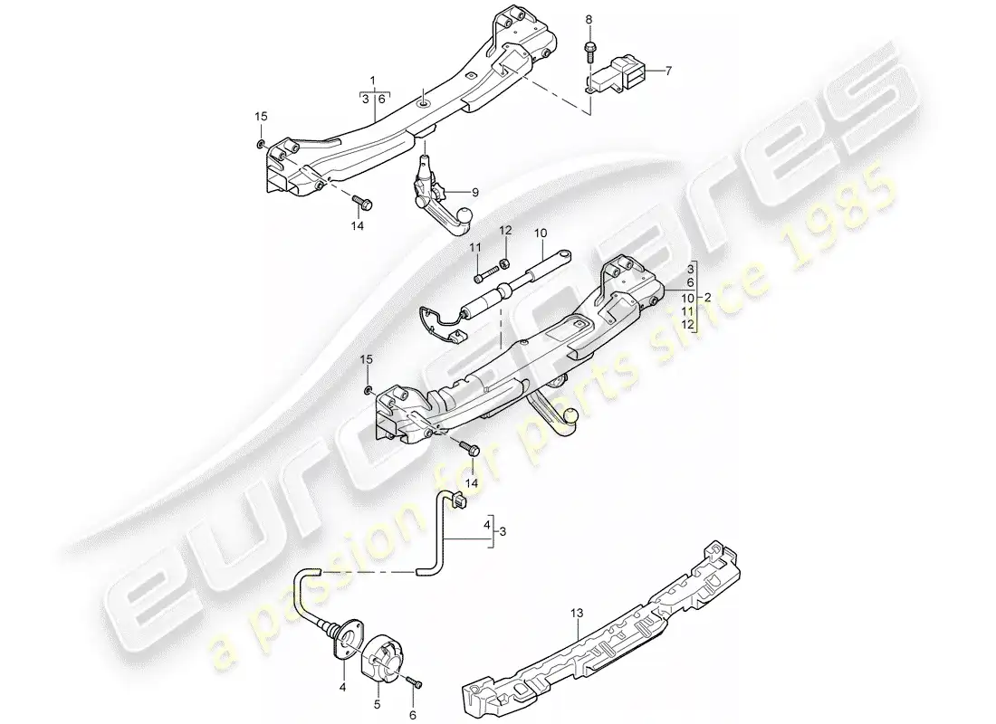 porsche 2003 (cayenne e1 9pa) tow hitch parts diagram