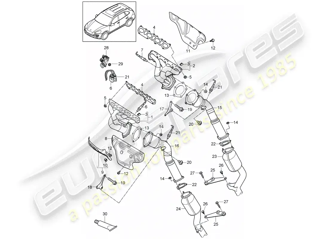 porsche 2011 (cayenne e2 92a) exhaust system parts diagram