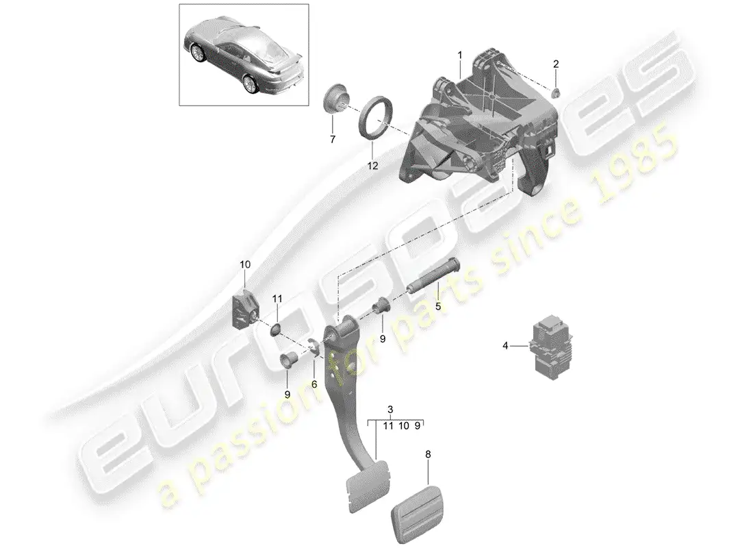 porsche 2015 (991-1 r/gt3/rs) brake and acc. pedal assembly parts diagram