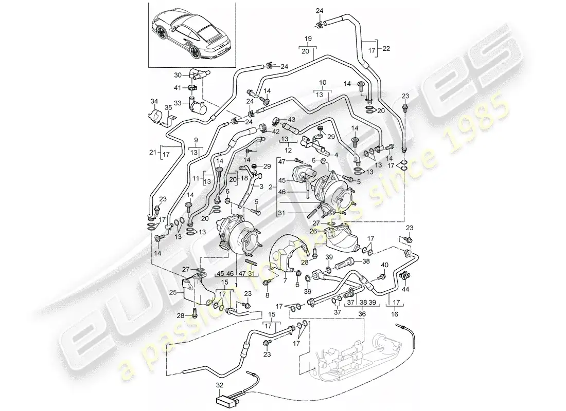 porsche 2012 (997-2 turbo / gt2 rs) exhaust gas turbocharger parts diagram
