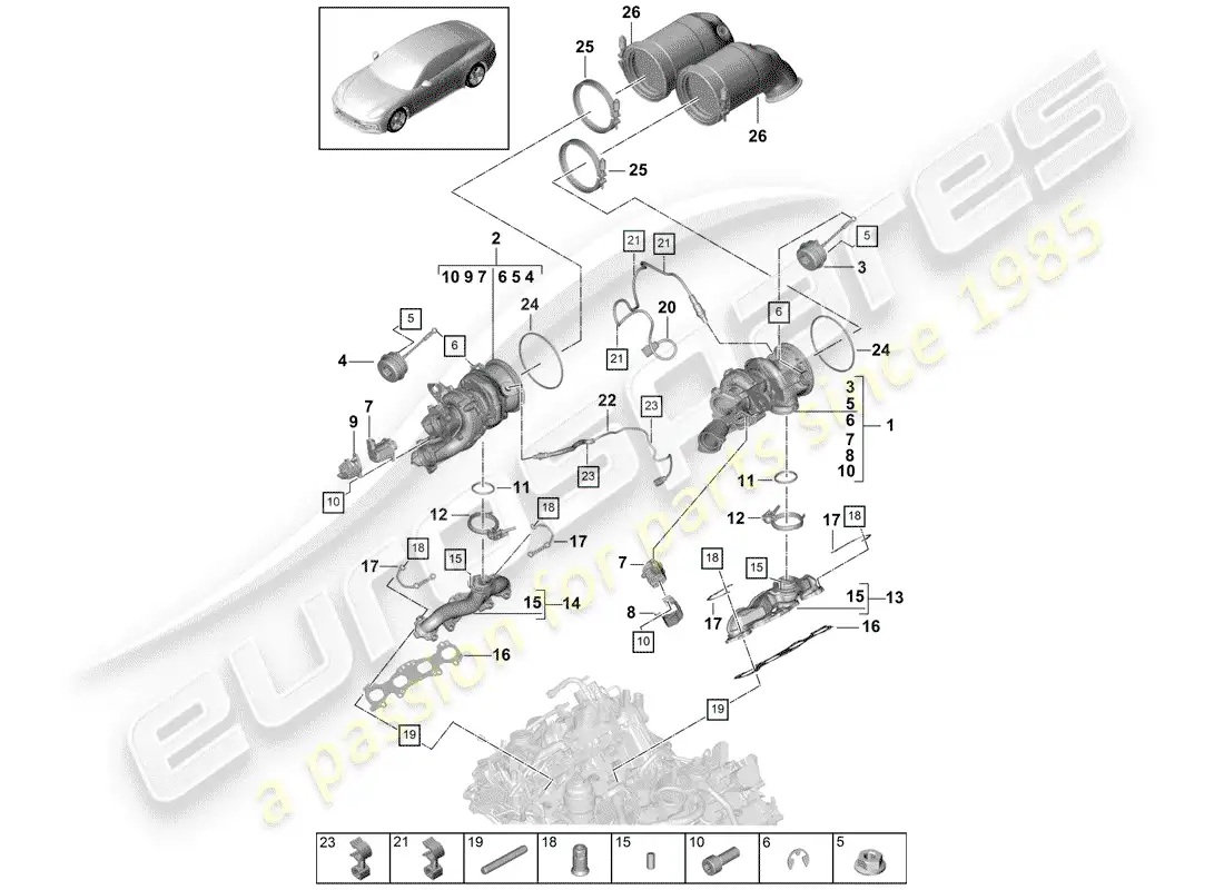 porsche 2019 (panamera 971-1) exhaust gas turbocharger parts diagram