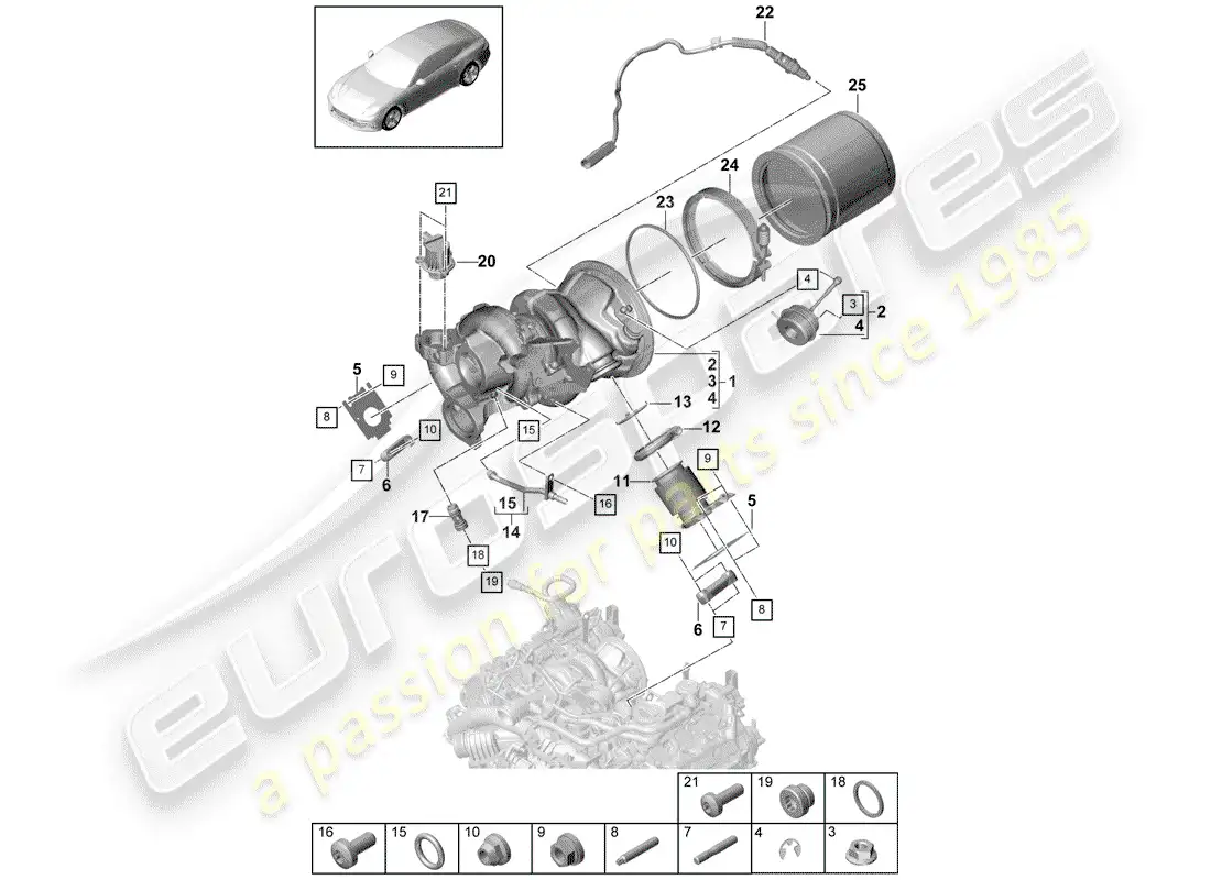 porsche 2019 (panamera 971-1) exhaust gas turbocharger parts diagram