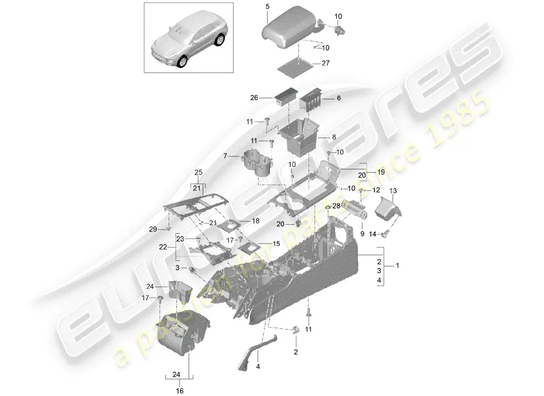 porsche 2014 (macan) center console parts diagram