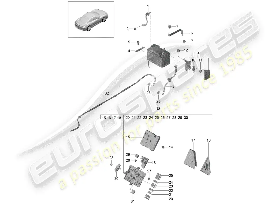 porsche 2015 (981 cayman) battery parts diagram